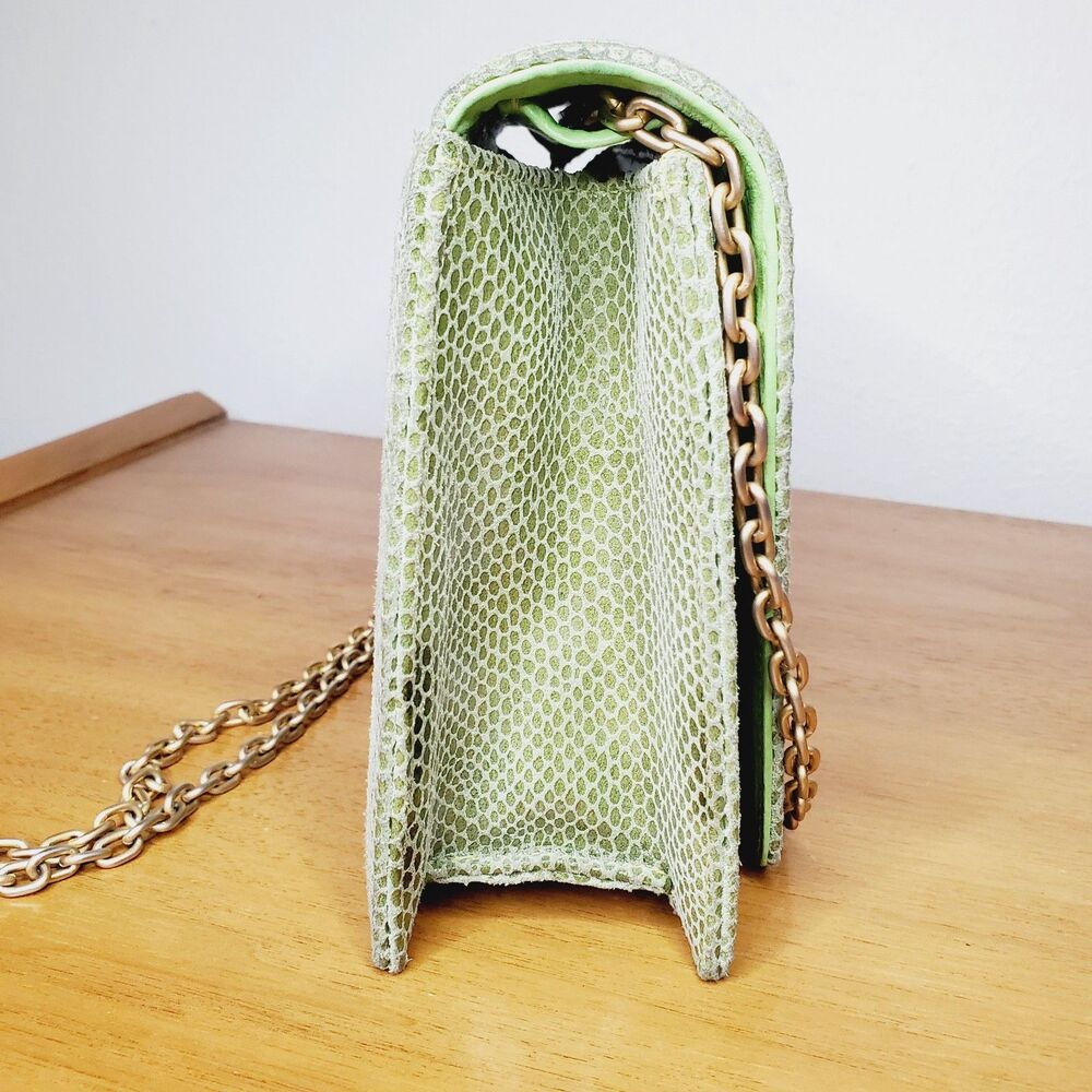 VTG OHHHH ASHLEY Mini Green Leather Purse Womens Crossbody Bag Cute Chic Chain - Picture 5 of 10